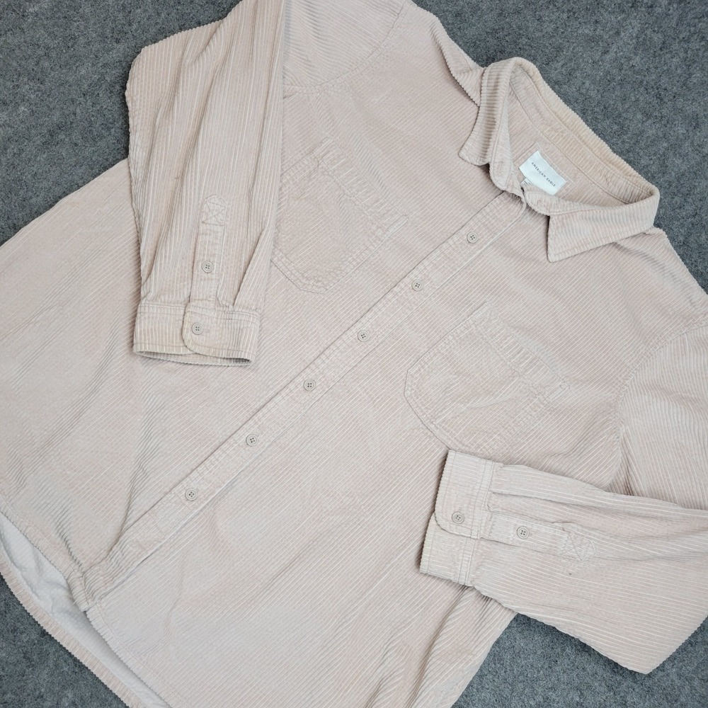 American Eagle Corduroy Shirt Mens Large Beige Y2K Preppy Nerd Old Money Grunge